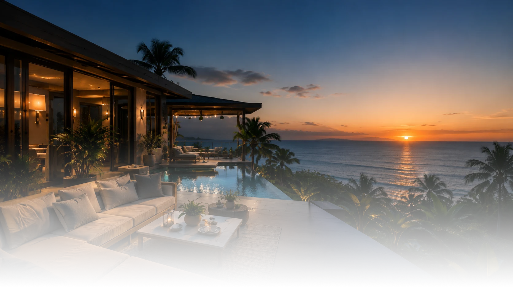 Sala elegante con vista al oceano
